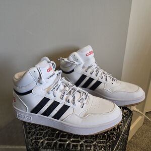 Adidas Men's Hoops 3.0 Mid Sneakers. White And Navy Blue